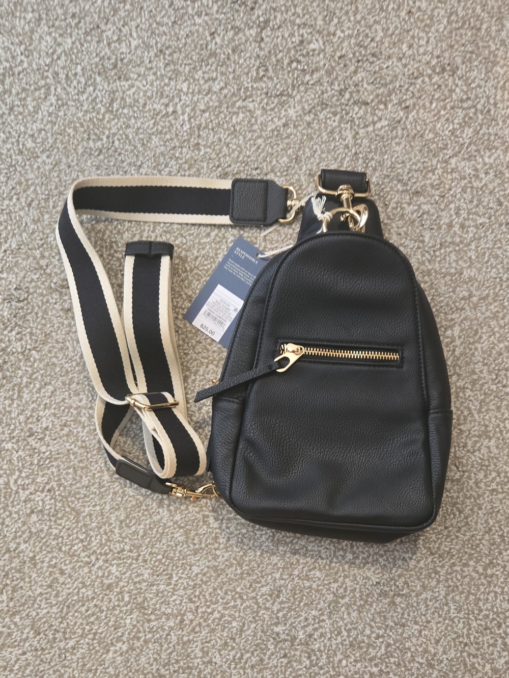Universal Thread Black Crossbody Sling Bag with Cream-Trim Strap